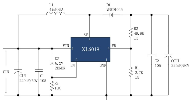 XL6019 boost voltage stabilization scheme test integrated circuit diagram