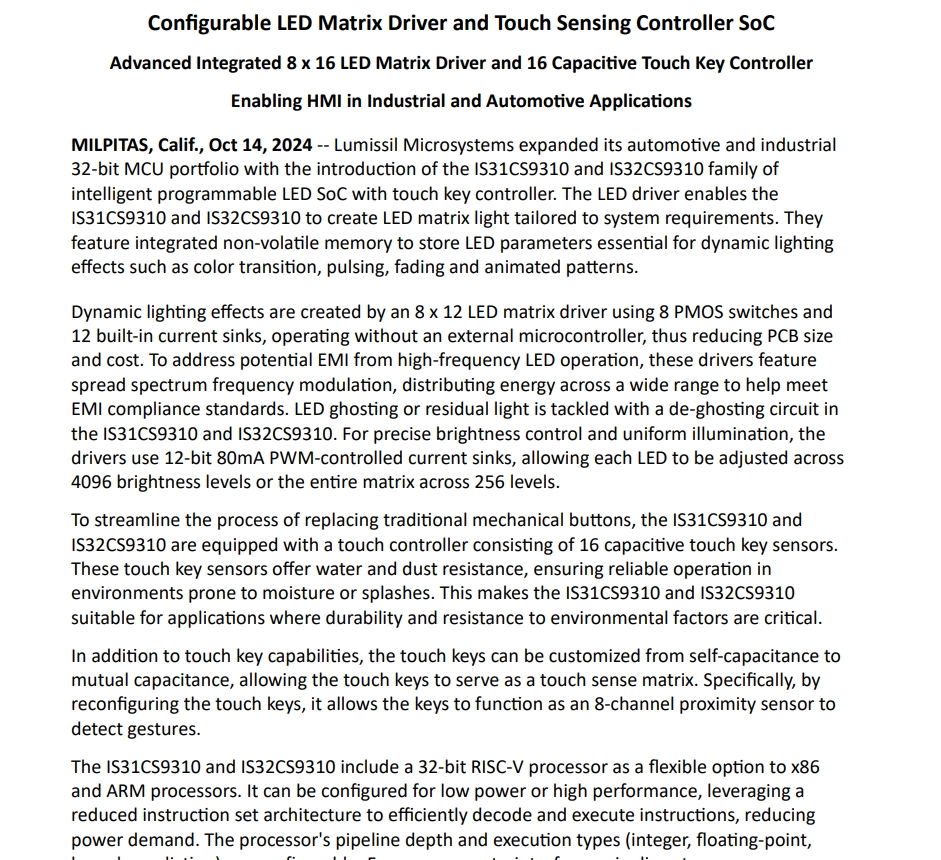 IS31CS9310 and IS32CS9310 Electronic Components Overview